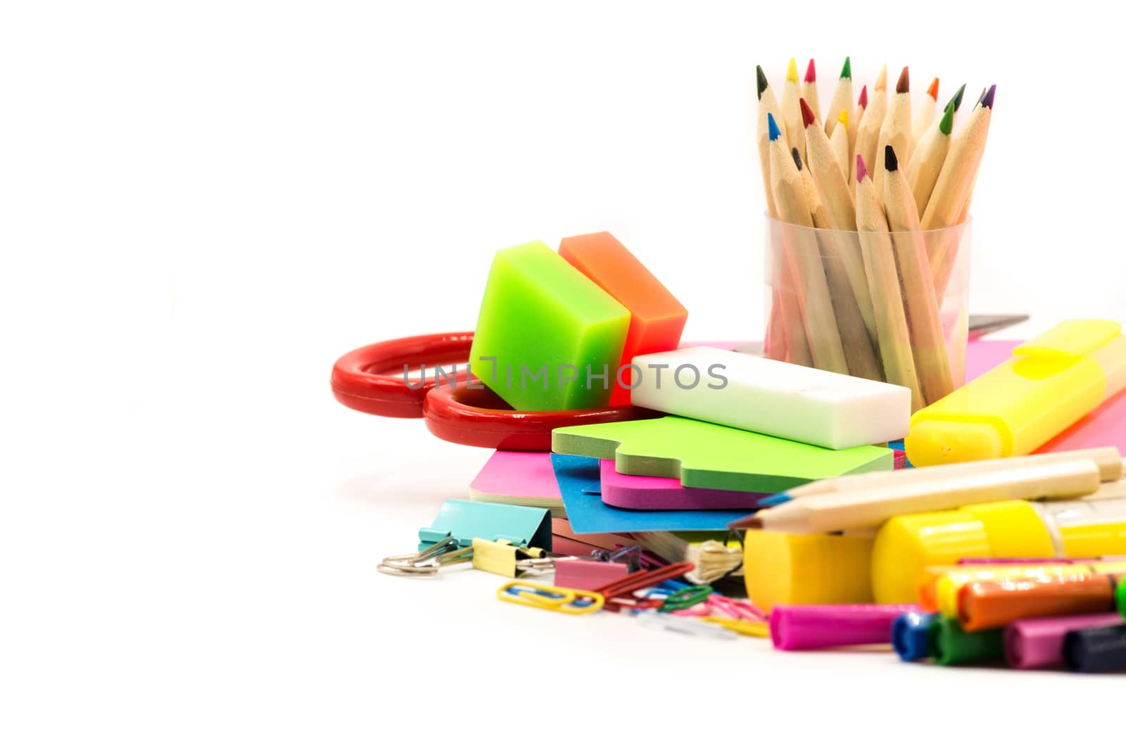 back to school concept. various stationary on white background