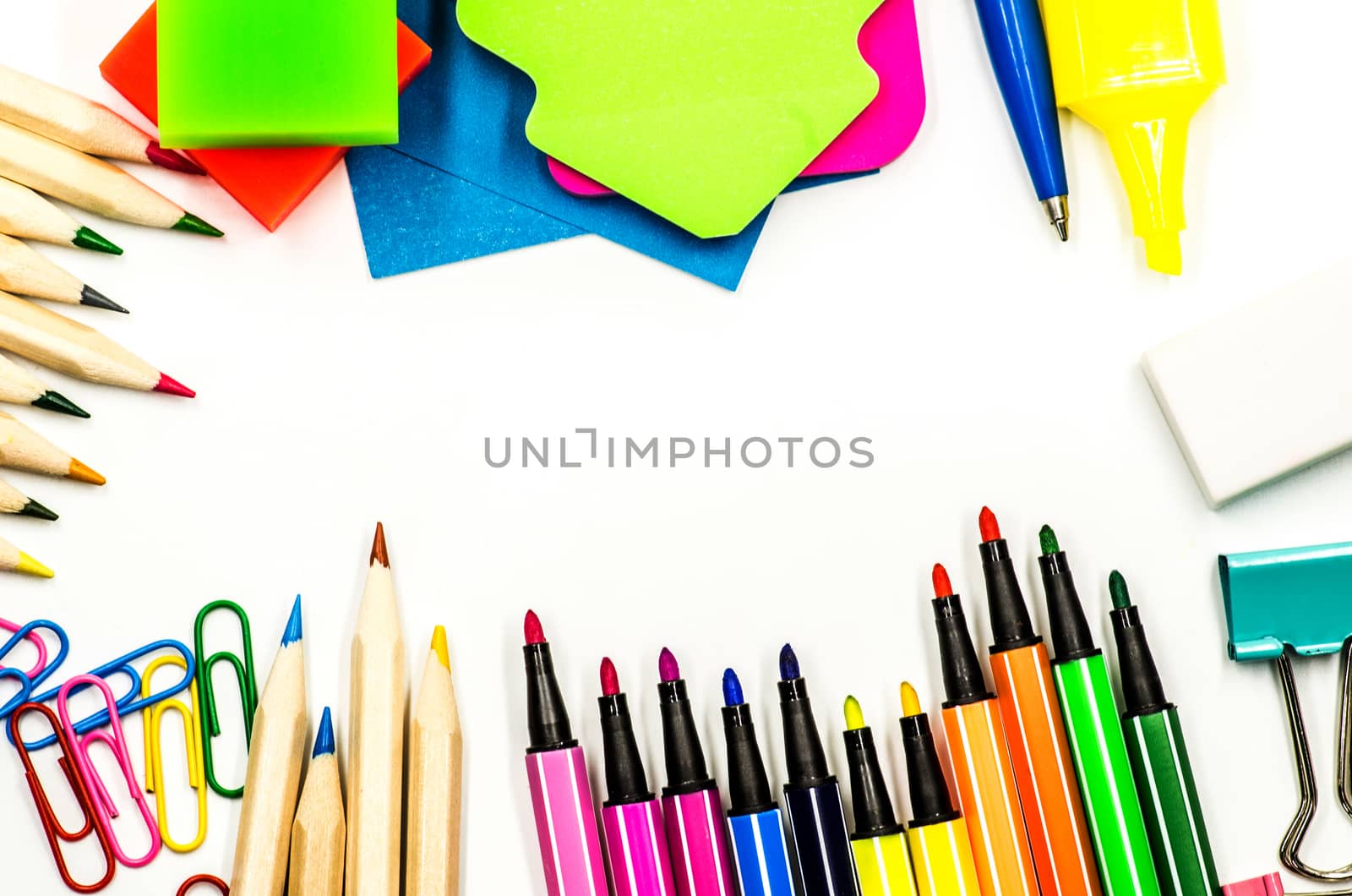 back to school concept. various stationary on white background