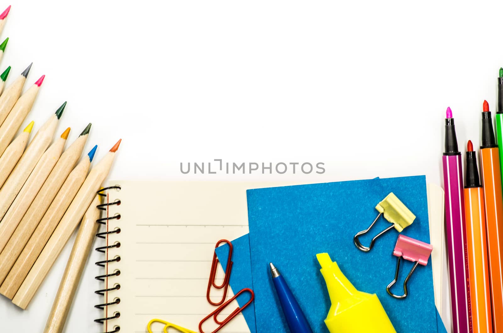 back to school concept. various stationary on white by Desperada