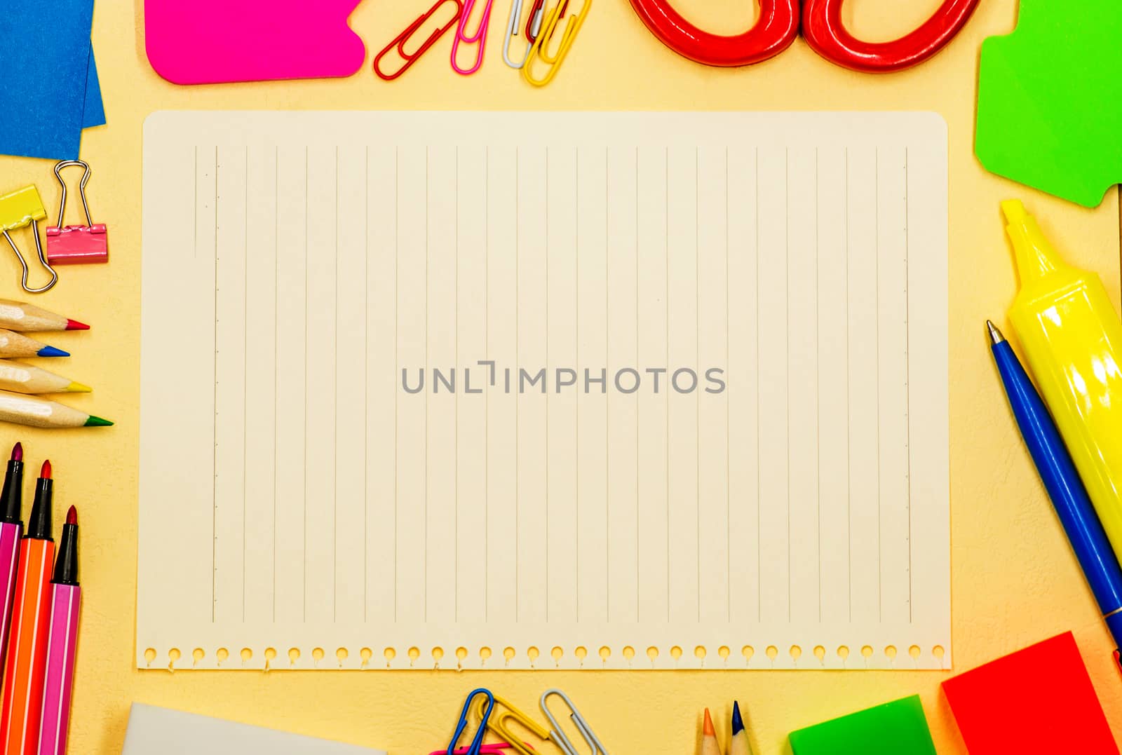 back to school concept. various stationary on white background