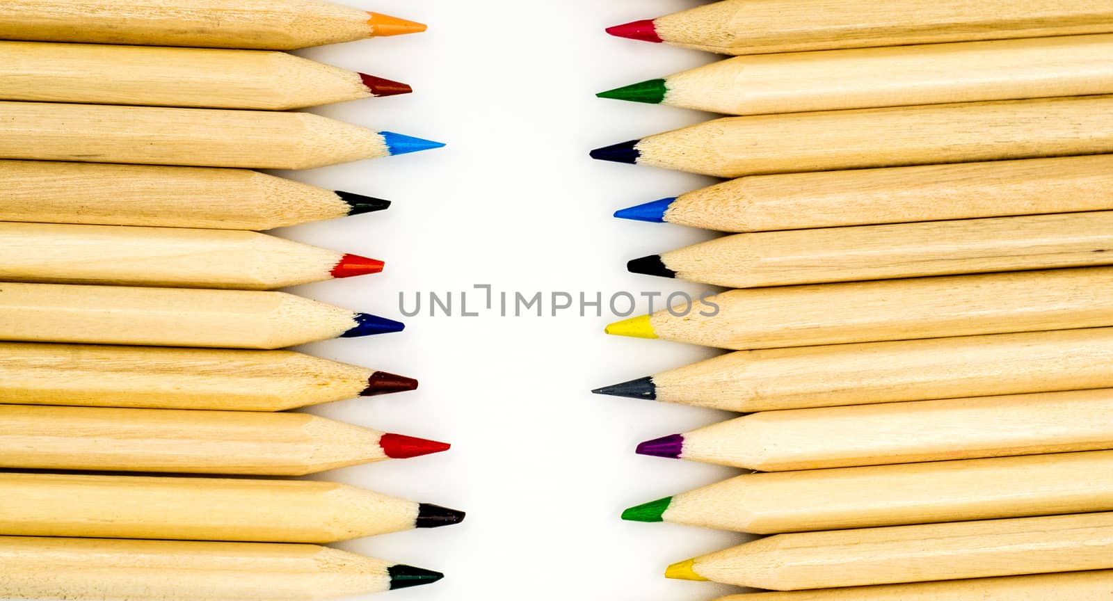 Colorful pencils on the white background