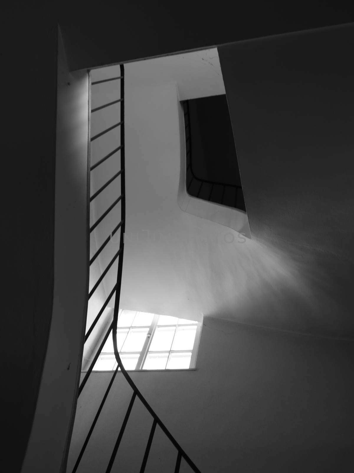 Staircase and Banister with Sunlight and Mystery Blackhole Attic by HoleInTheBox