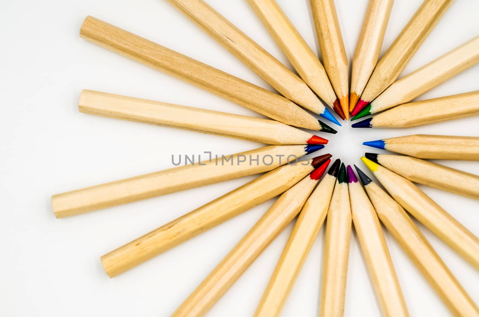 Colorful pencils on the white background