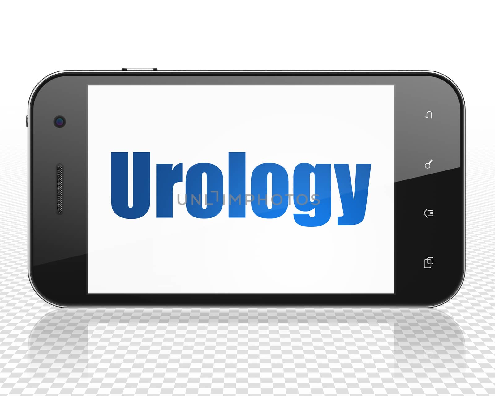 Healthcare concept: Smartphone with blue text Urology on display, 3D rendering