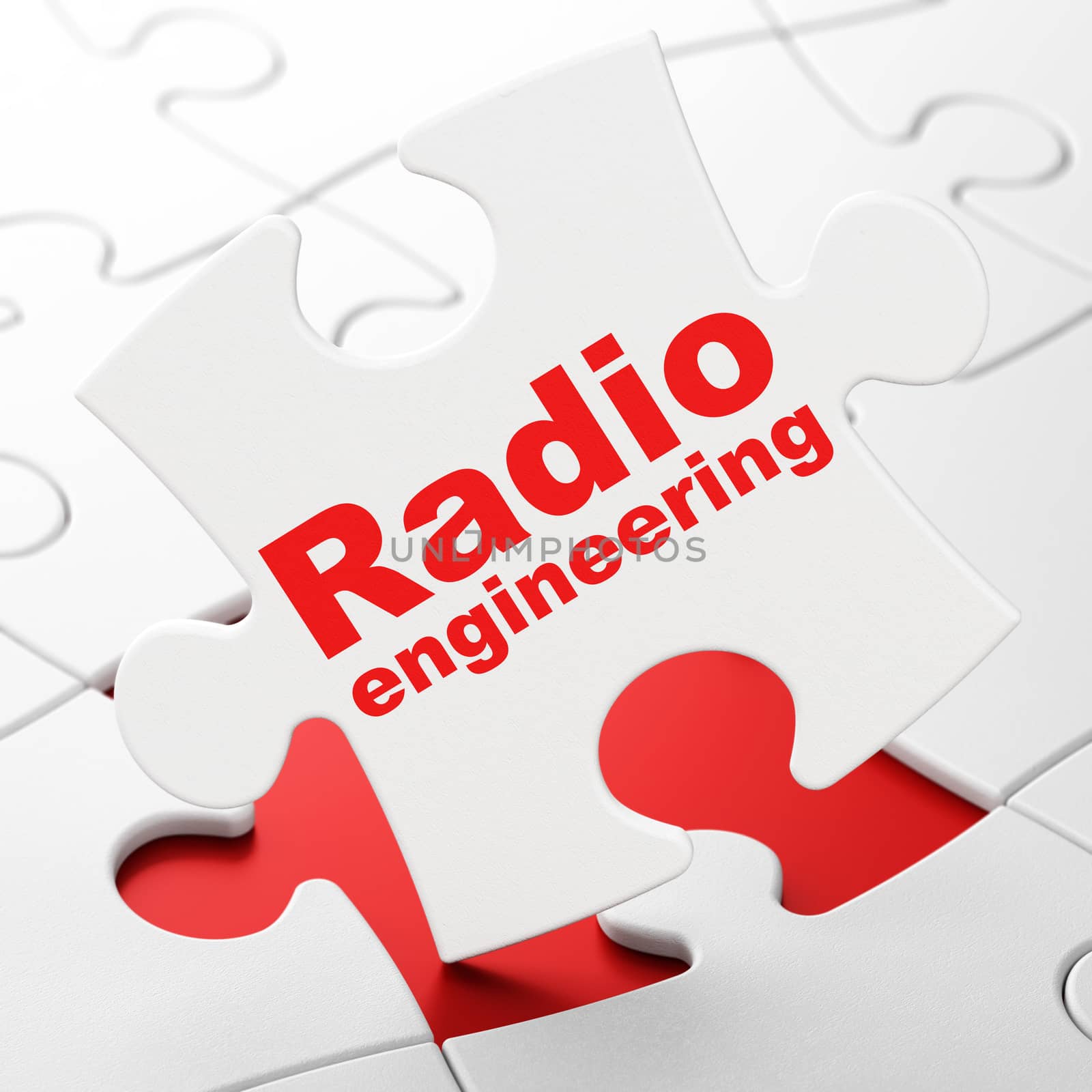 Science concept: Radio Engineering on White puzzle pieces background, 3D rendering