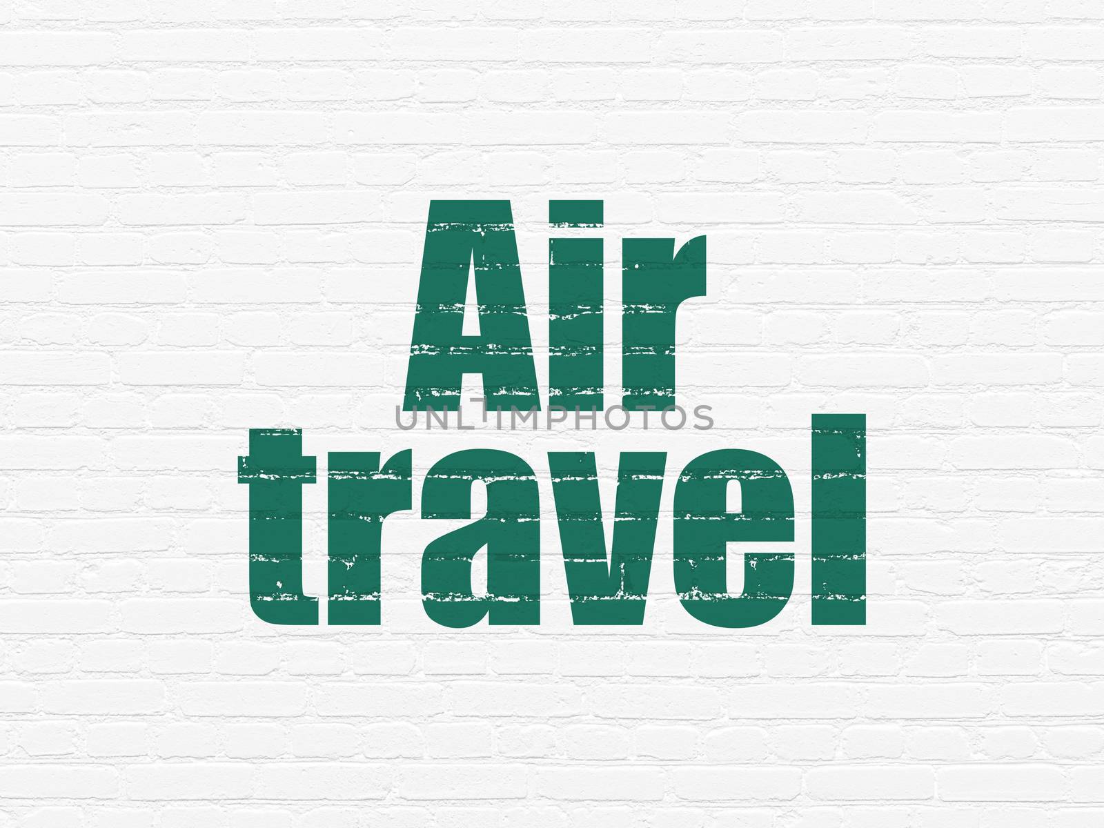 Travel concept: Painted green text Air Travel on White Brick wall background