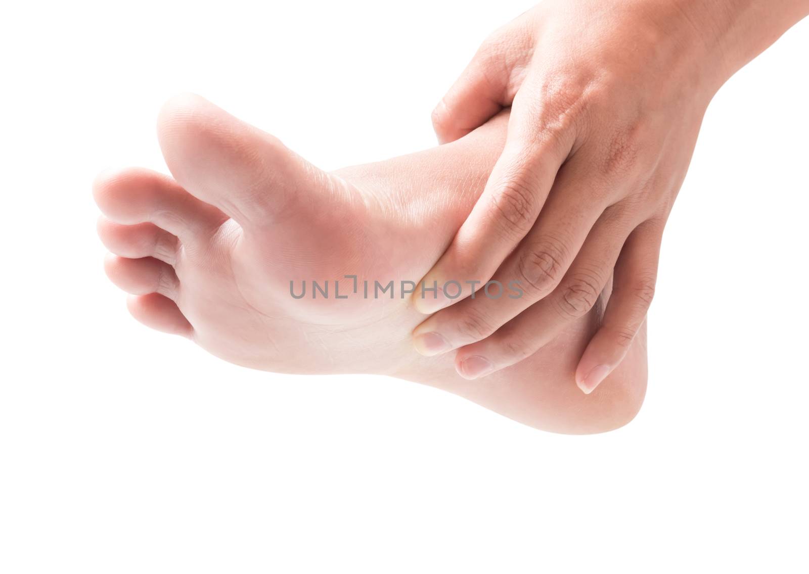 Woman hand holding foot with pain, health care and medical conce by pt.pongsak@gmail.com