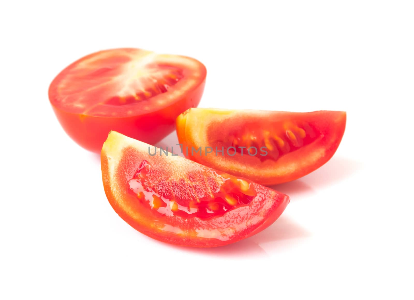 Fresh tomatoe slices on white background, selective focus