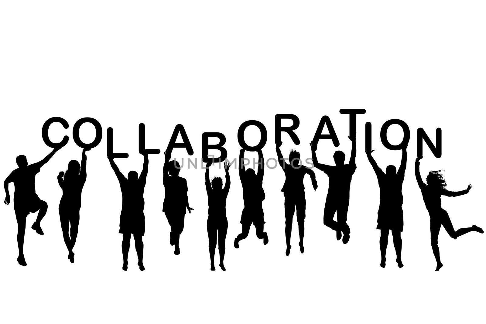 People silhouettes holding letter with word Collaboration