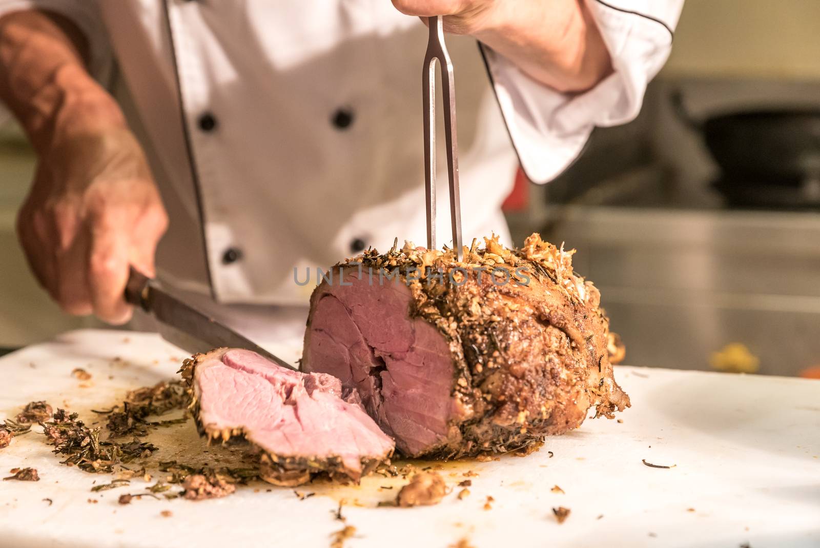 Carving of Wagyu beef roast