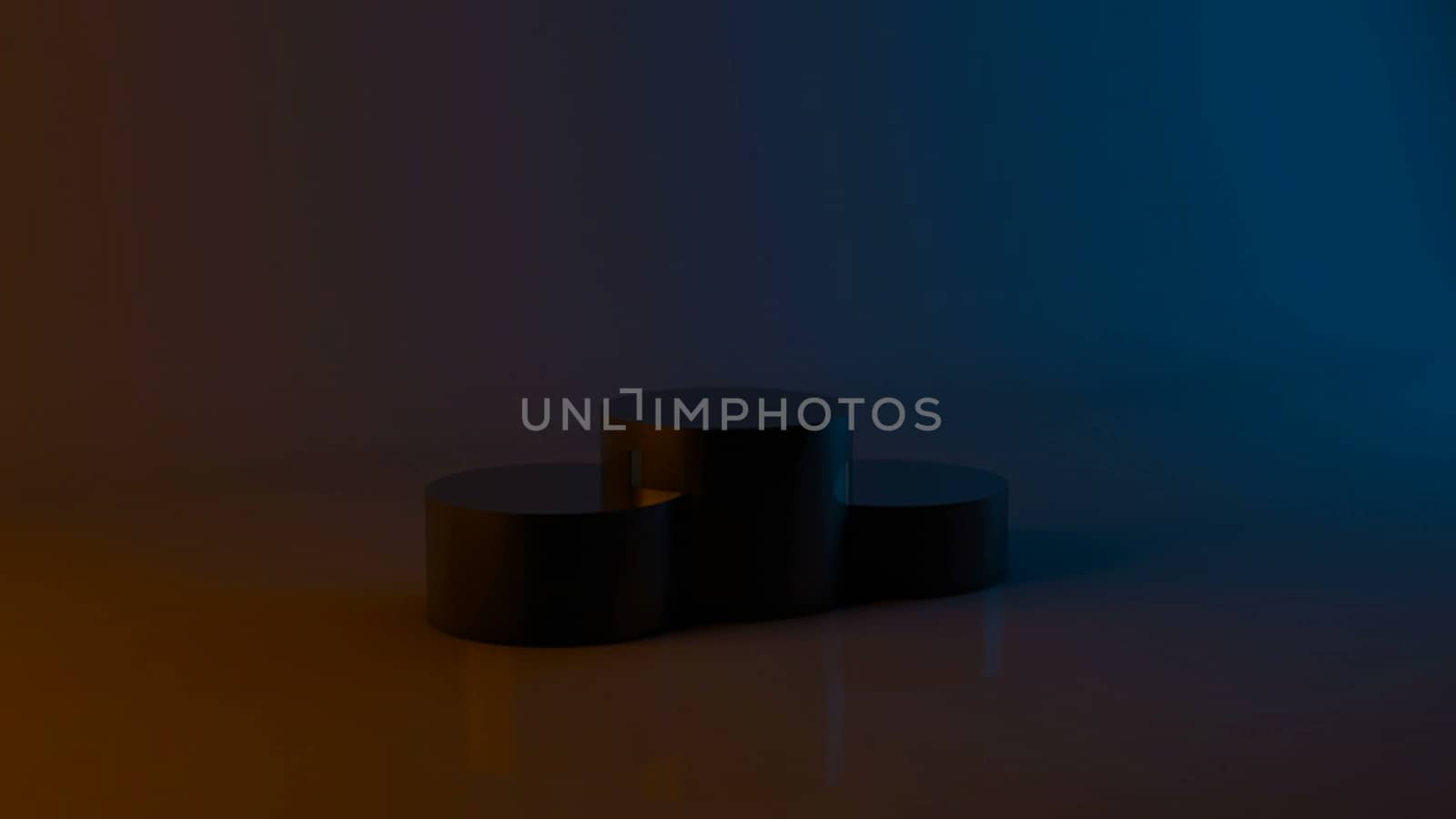 Abstract background with podium winners. Dark theme with orange and blue. 3D rendering