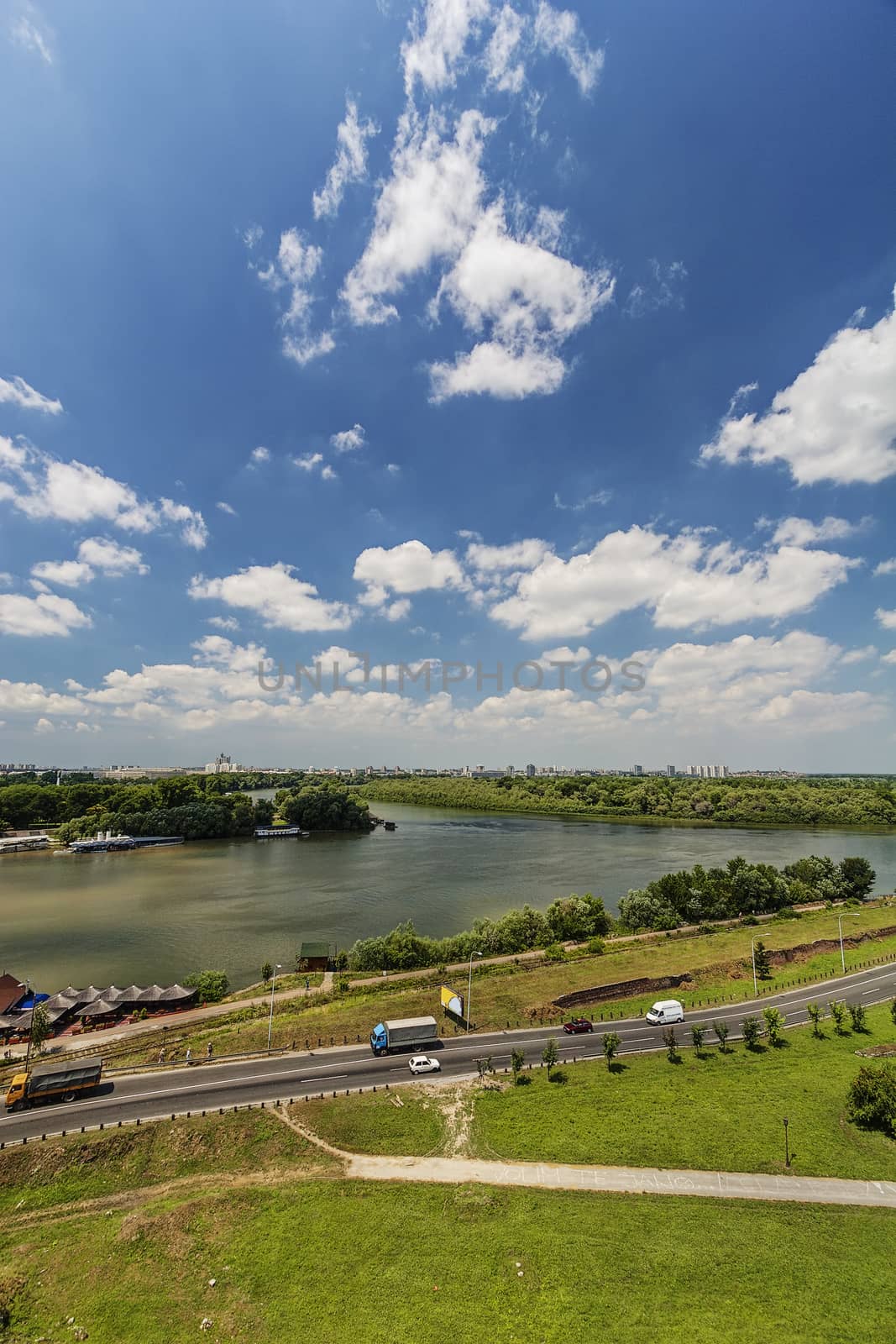 Belgrade confluence of two rivers, day time