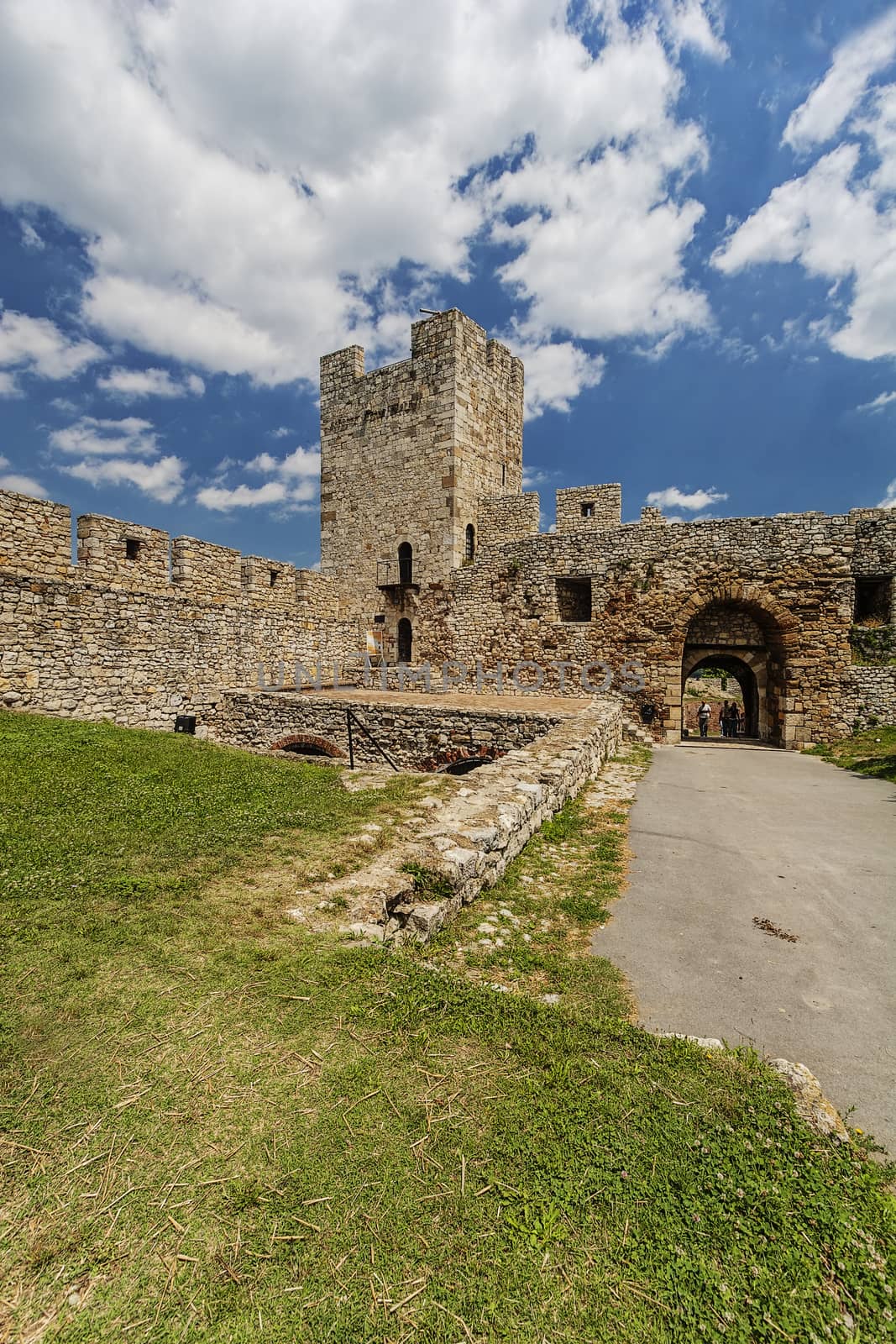 Belgrade medieval walls of fortress and park in day time, Serbia