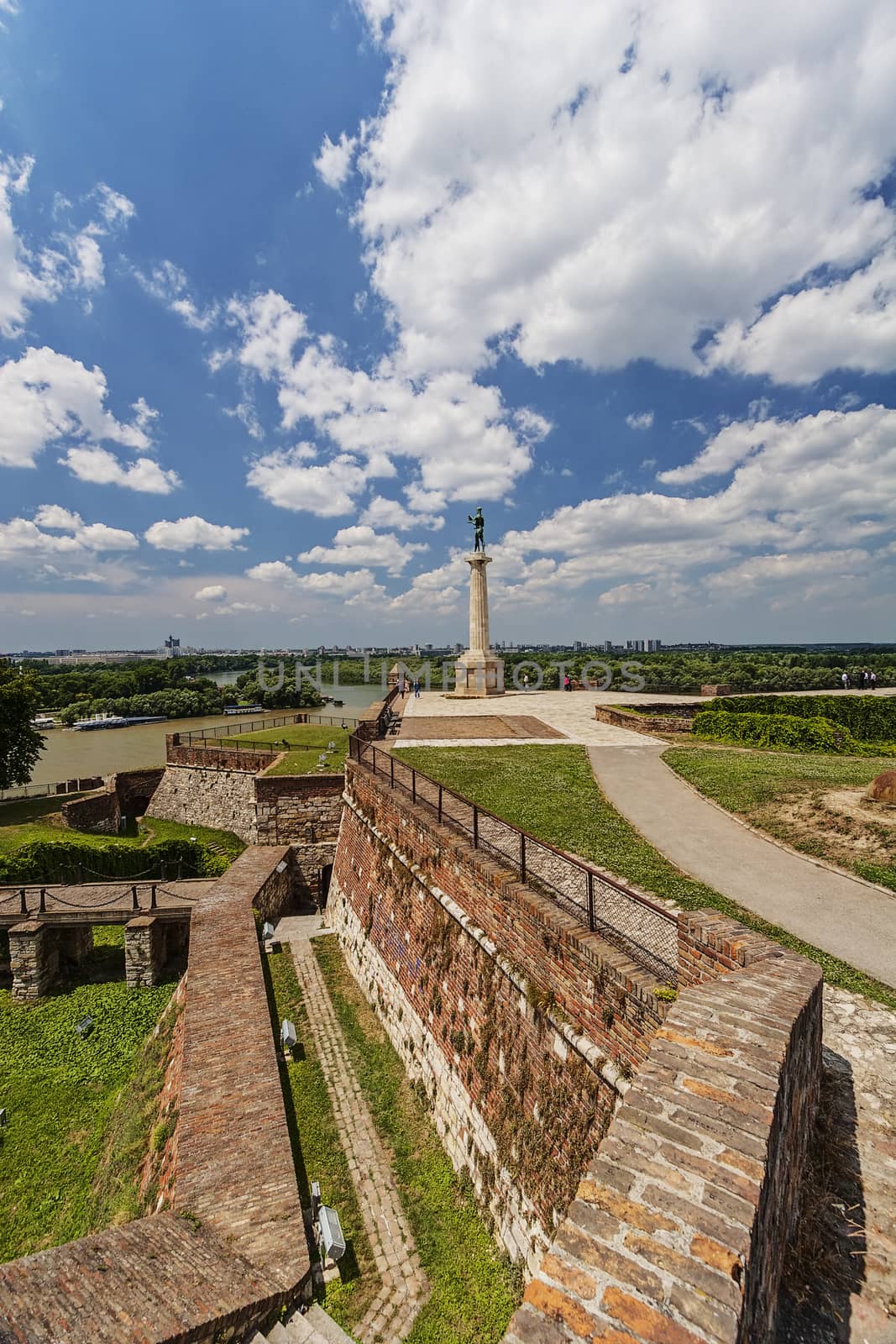 Belgrade fortress and confluence of two rivers in day time