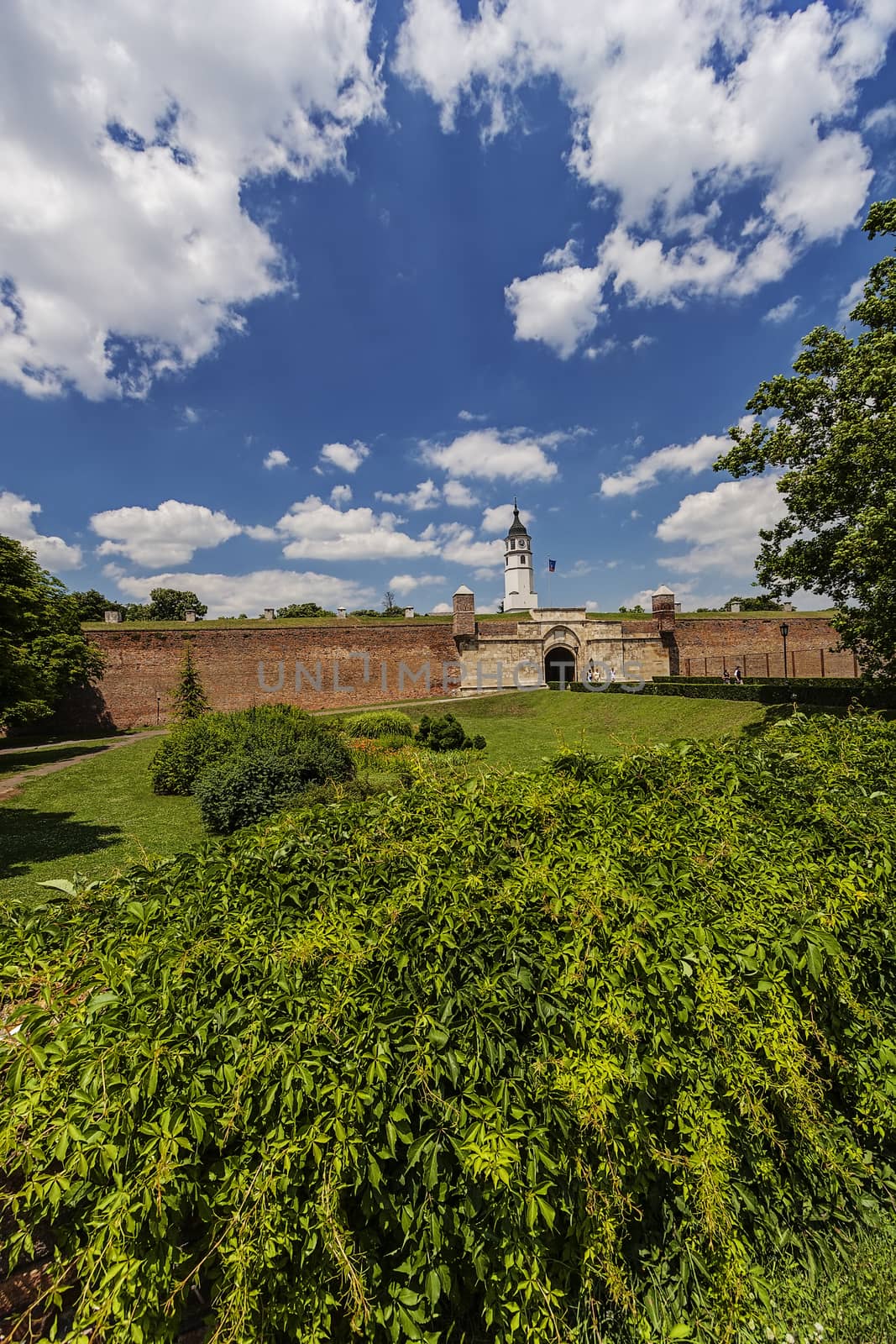 Belgrade medieval walls of fortress and park in day time, Serbia