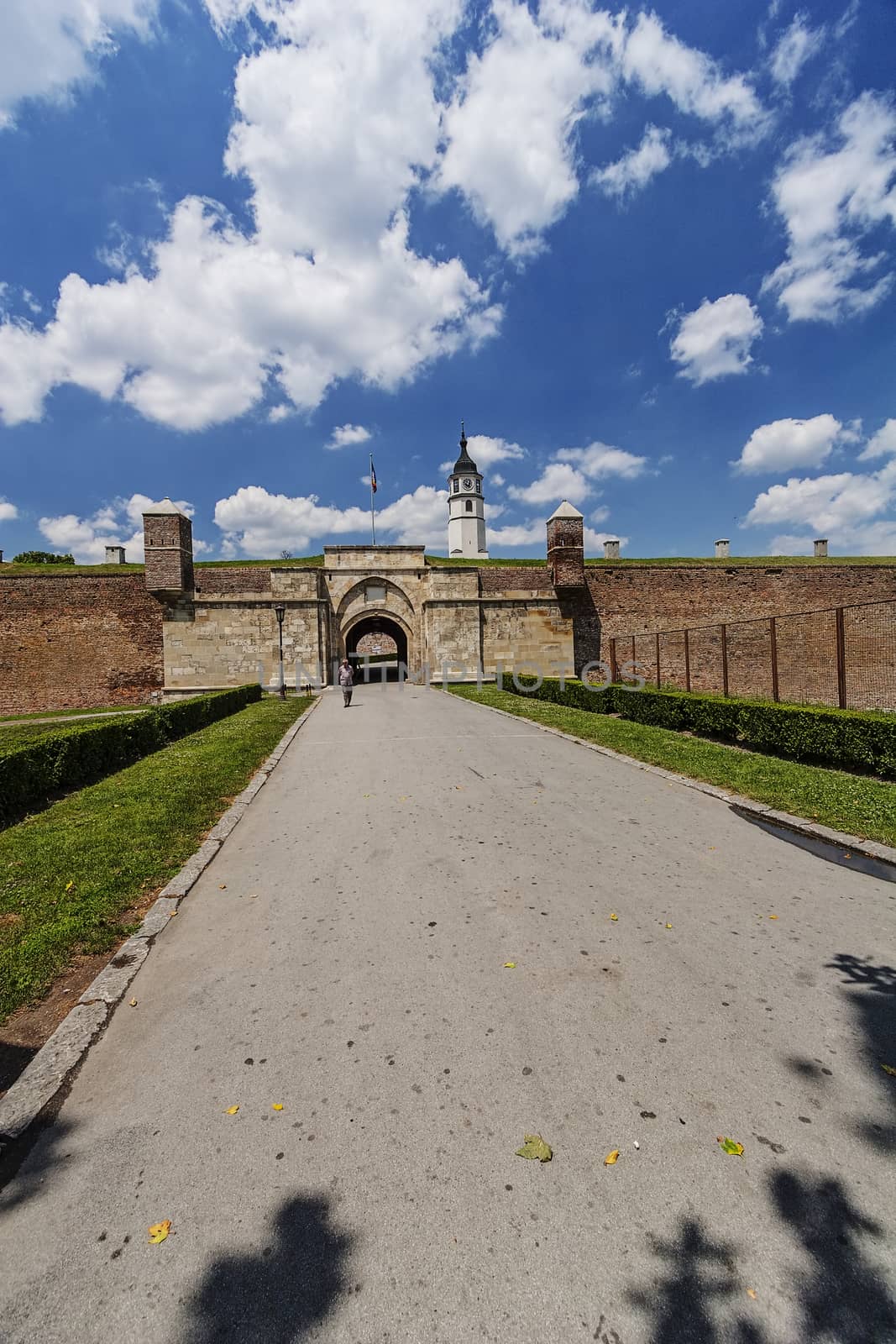 Belgrade medieval walls of fortress and park in day time, Serbia