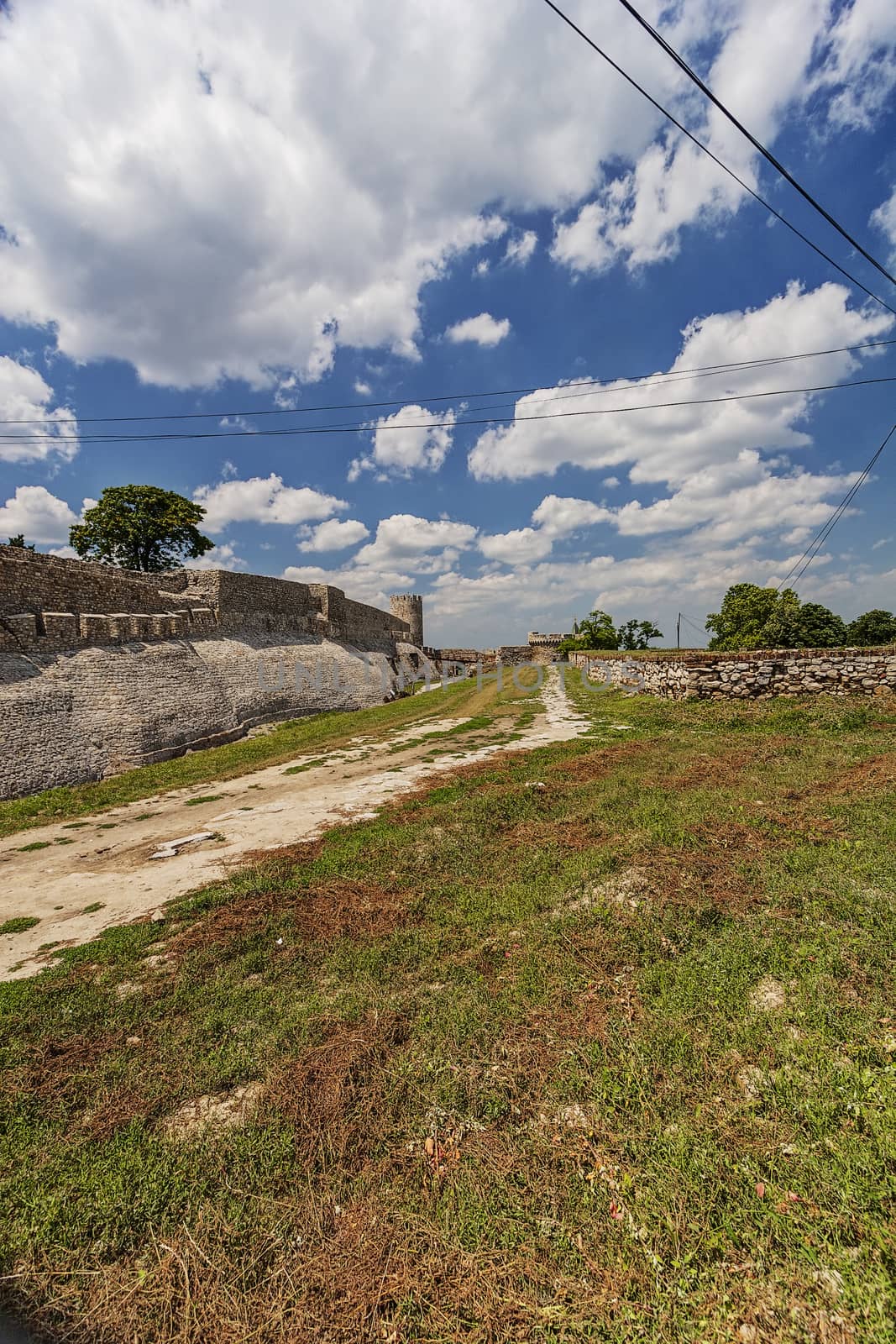 Belgrade medieval walls of fortress and park in day time, Serbia