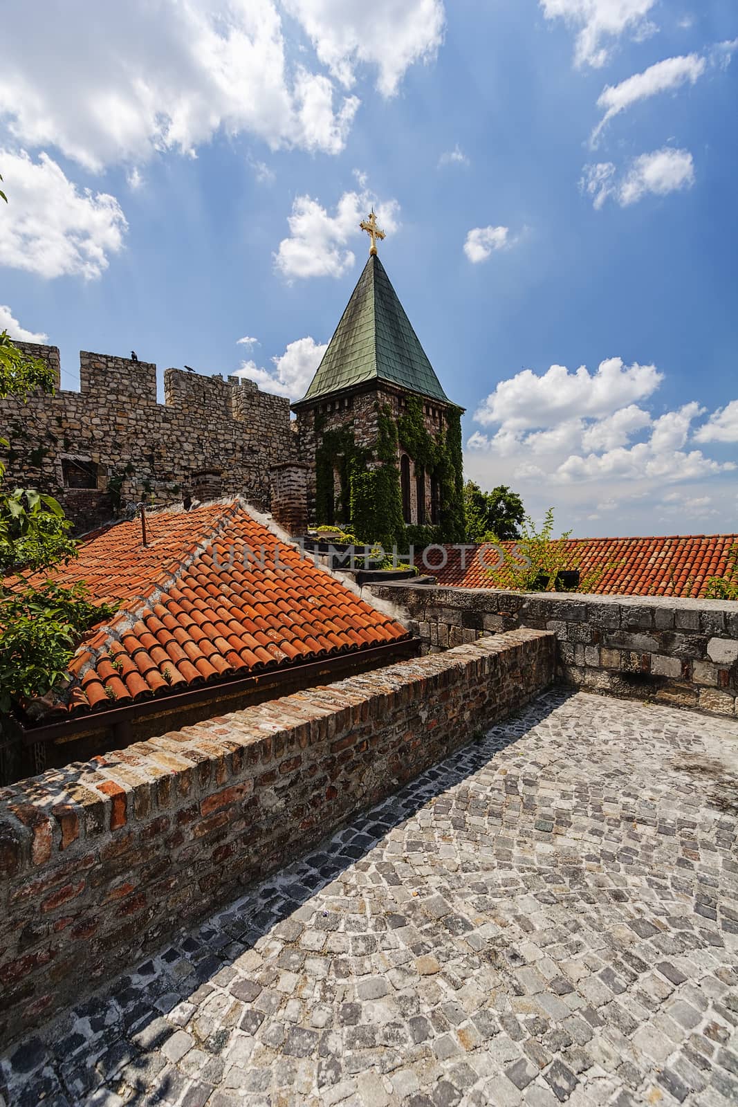 Belgrade fortress and old church with garden in day time