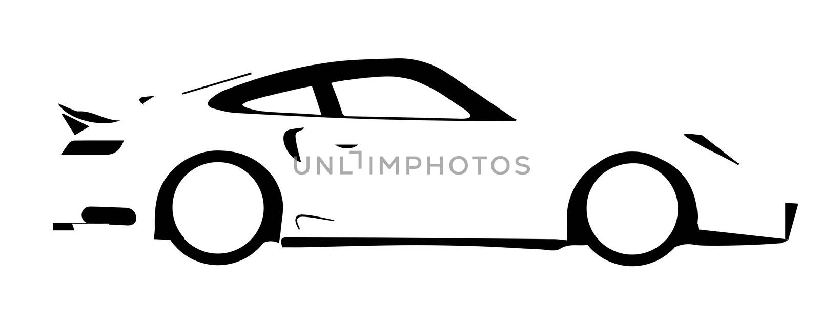 A fast car in silhouette over a white background