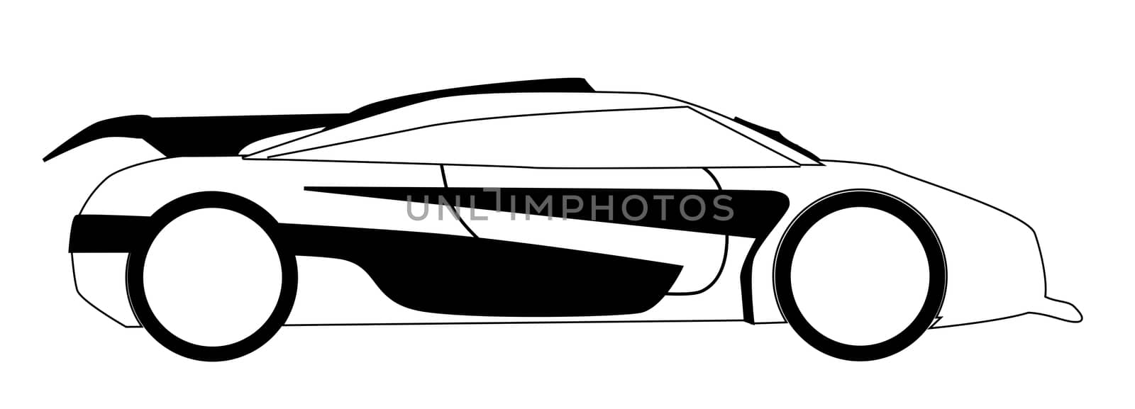 A fast car in outline and isolated on a white backgound