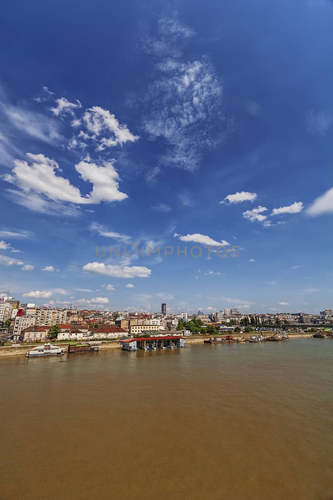 Panorama view on Belgrade old part of town and bridge, on confluence of two rivers