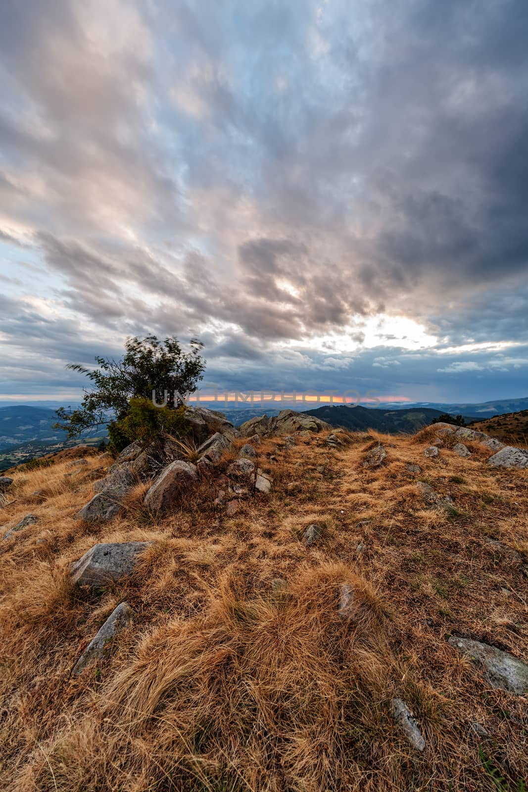 Beautiful autumn landscape in the mountain with view on sky and clouds