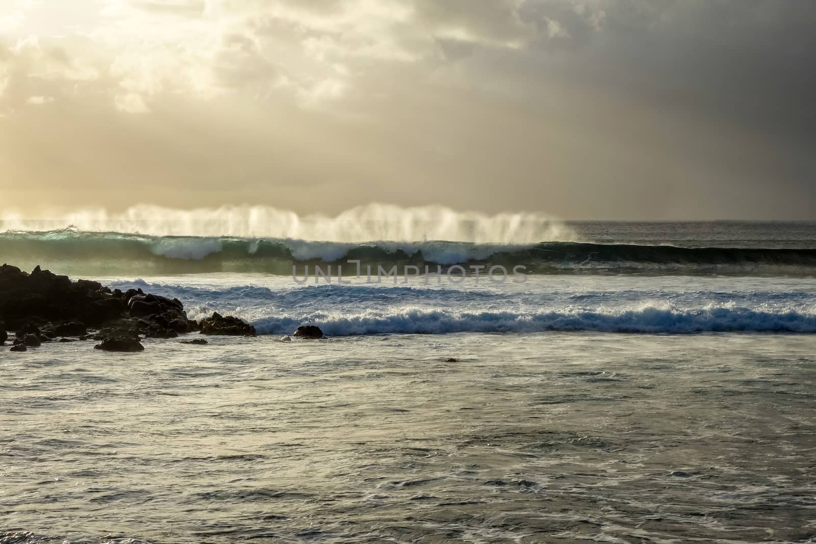 Pacific ocean at sunset on Easter Island, Chile