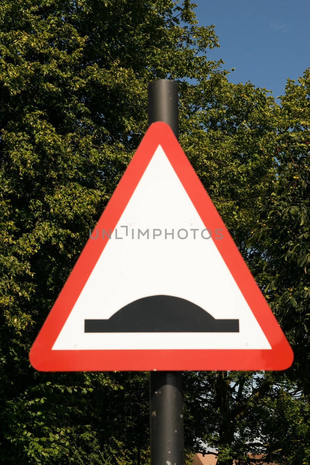 Bump warning traffic sign in a park in GB