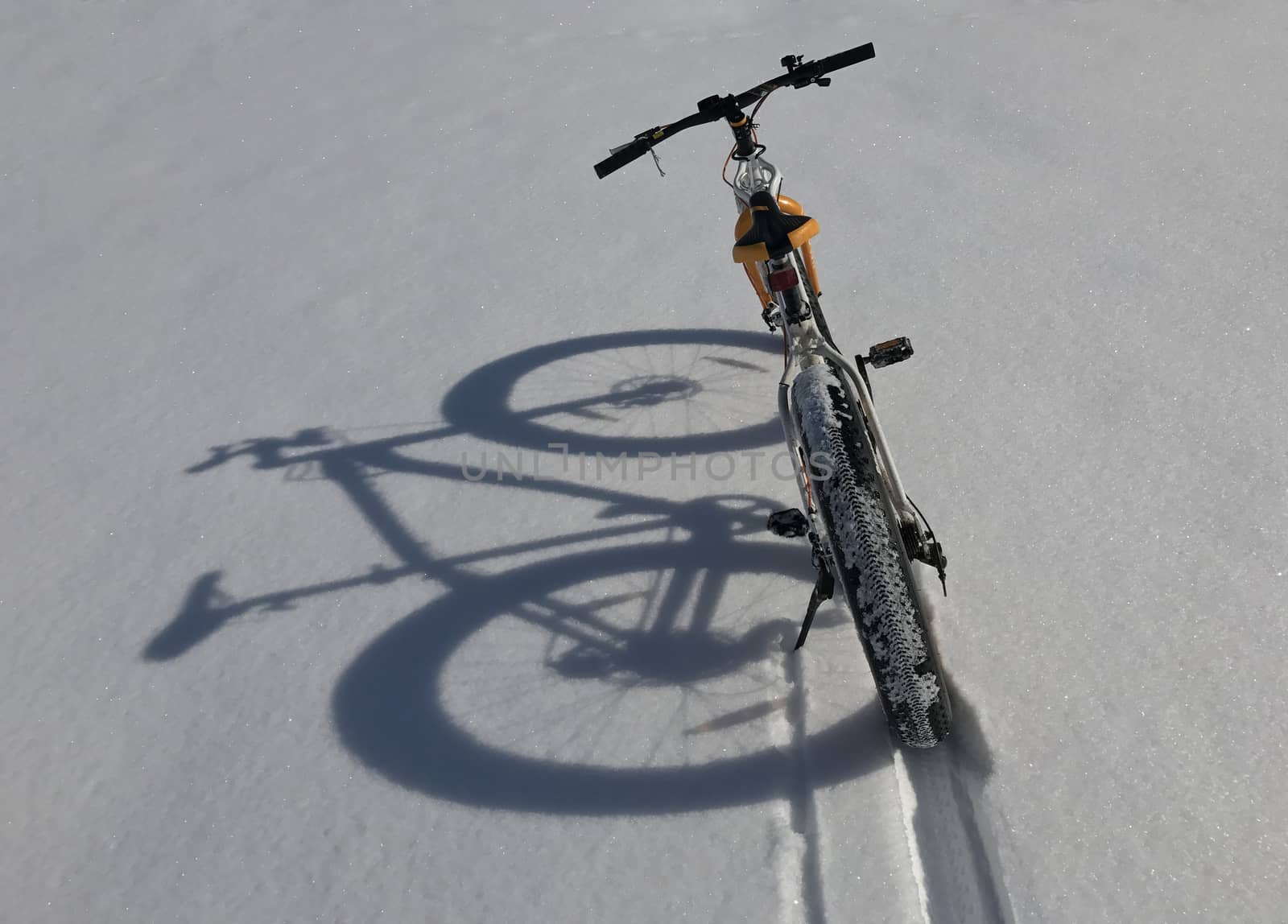 Big-wheeled bicycle on snow by crazymedia007