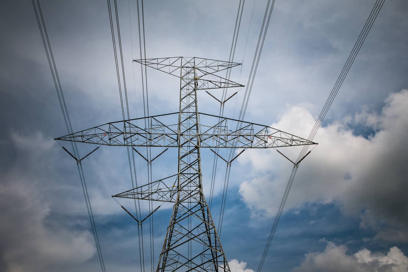 High-voltage power lines in rice fields