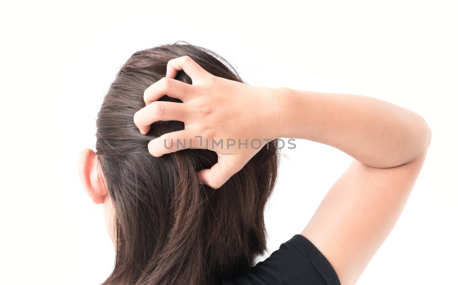 Closeup woman hand itchy scalp, Hair care concept by pt.pongsak@gmail.com