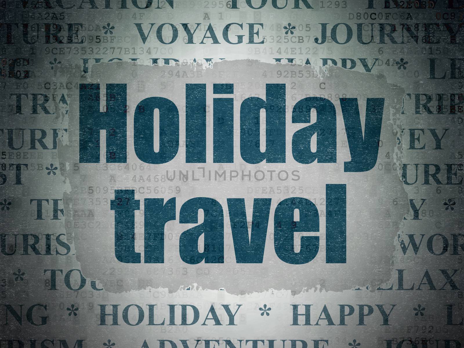Tourism concept: Painted blue text Holiday Travel on Digital Data Paper background with   Tag Cloud