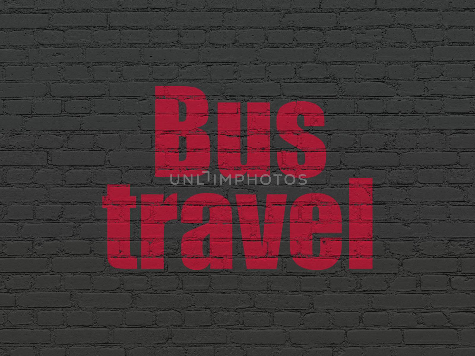 Vacation concept: Painted red text Bus Travel on Black Brick wall background