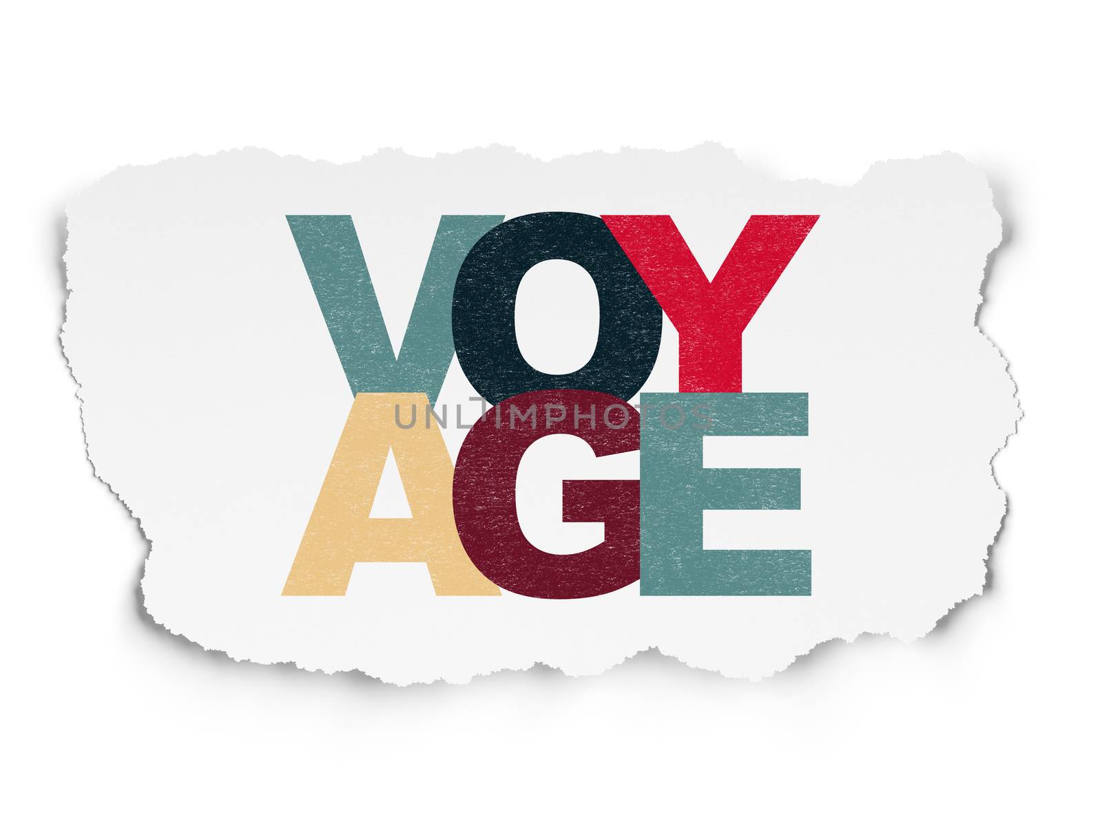 Travel concept: Painted multicolor text Voyage on Torn Paper background