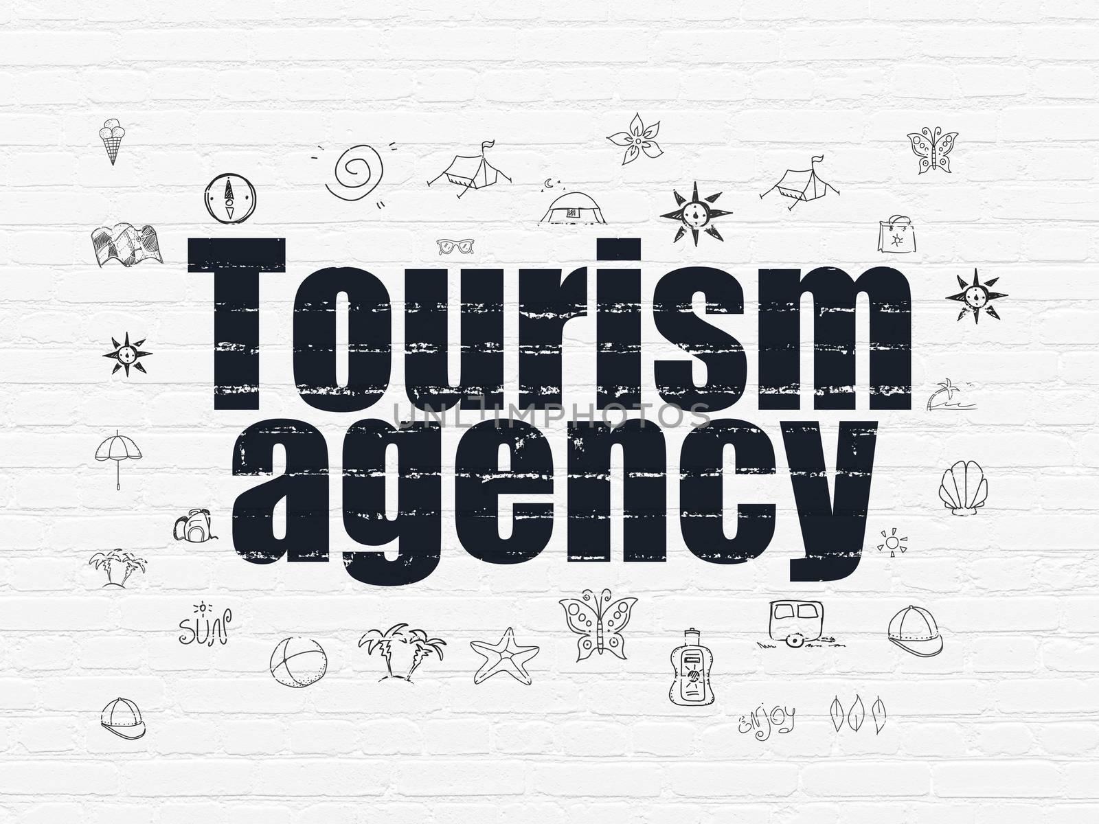 Tourism concept: Tourism Agency on wall background by maxkabakov