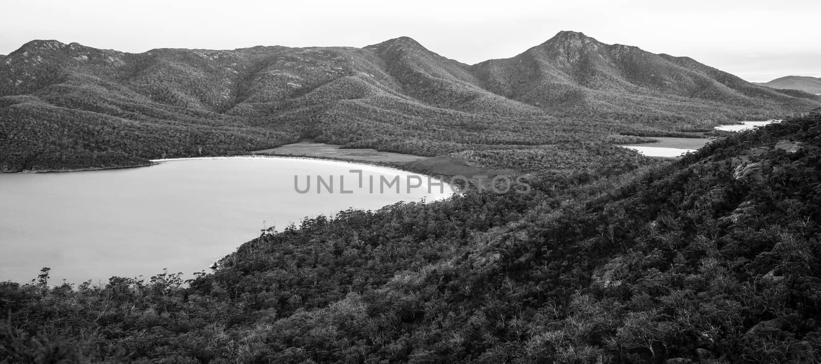 Beautiful view of Wineglass Bay beach located in Freycinet National Park, Tasmania.