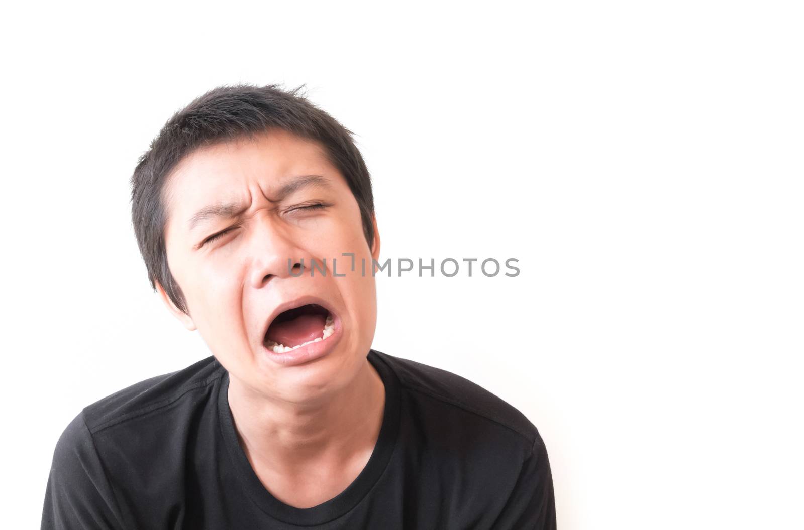 Asian young man cry and sad face character