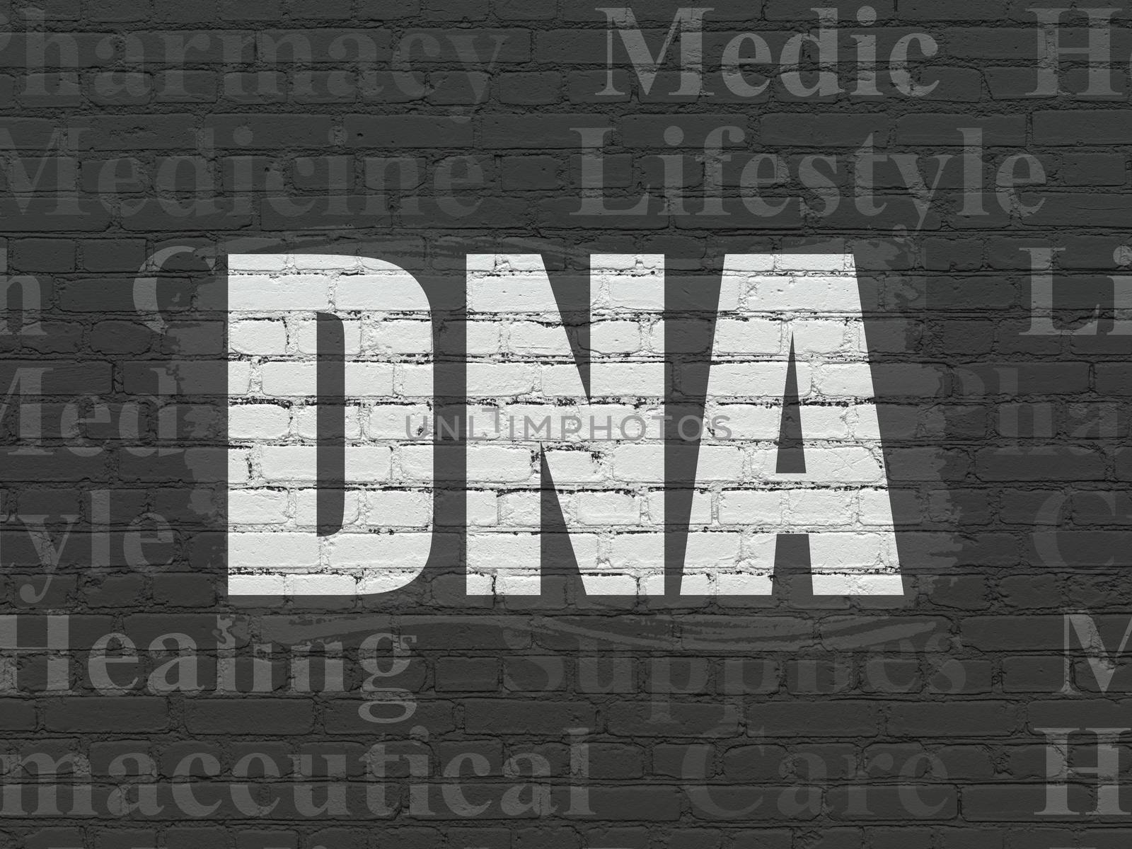 Medicine concept: DNA on wall background by maxkabakov