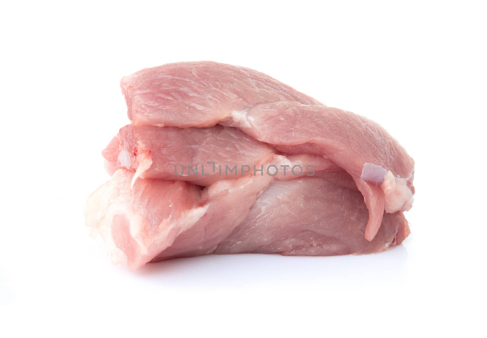 Fresh pork slices on white background, Raw meat for make cooking by pt.pongsak@gmail.com