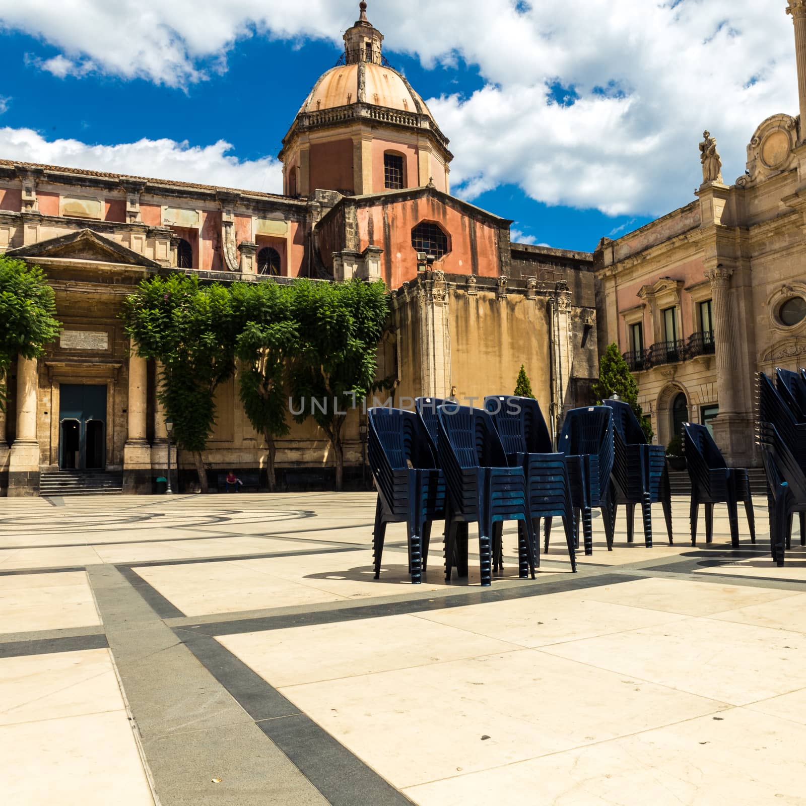 Sicily (Italy), some chairs in the square in a day of summer