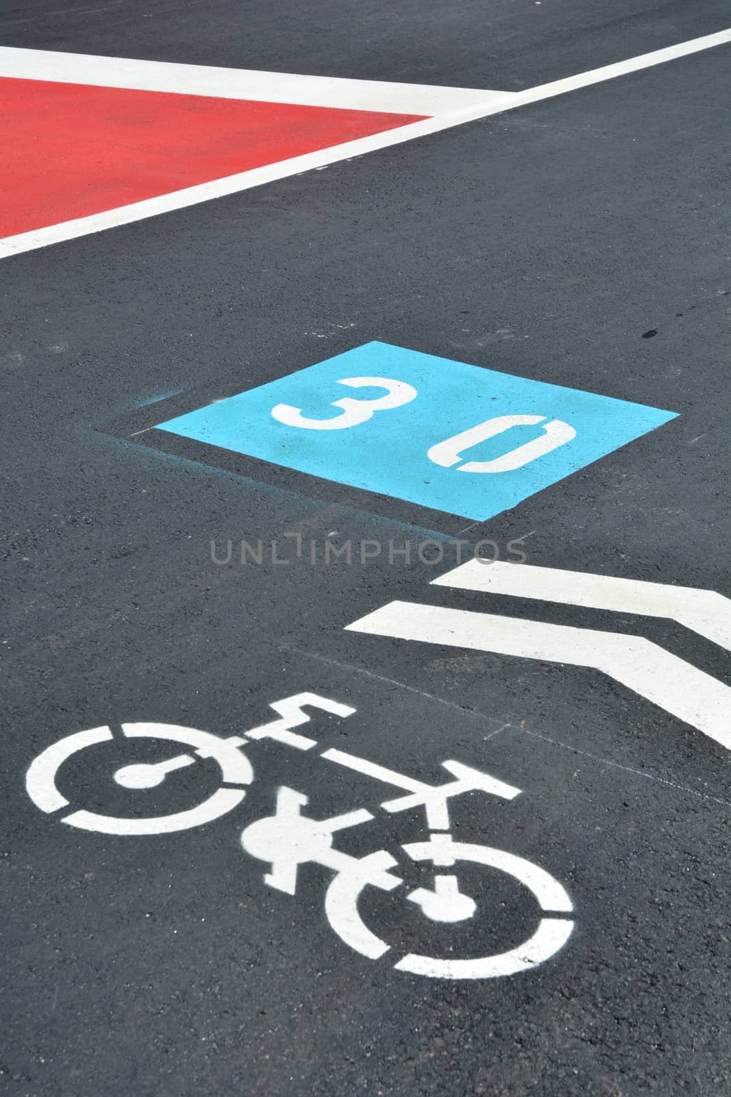 Detail of a road with traffic signs