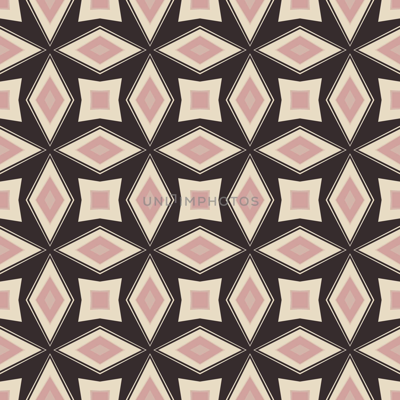 Seamless illustrated pattern made of abstract elements in beige, pink and black