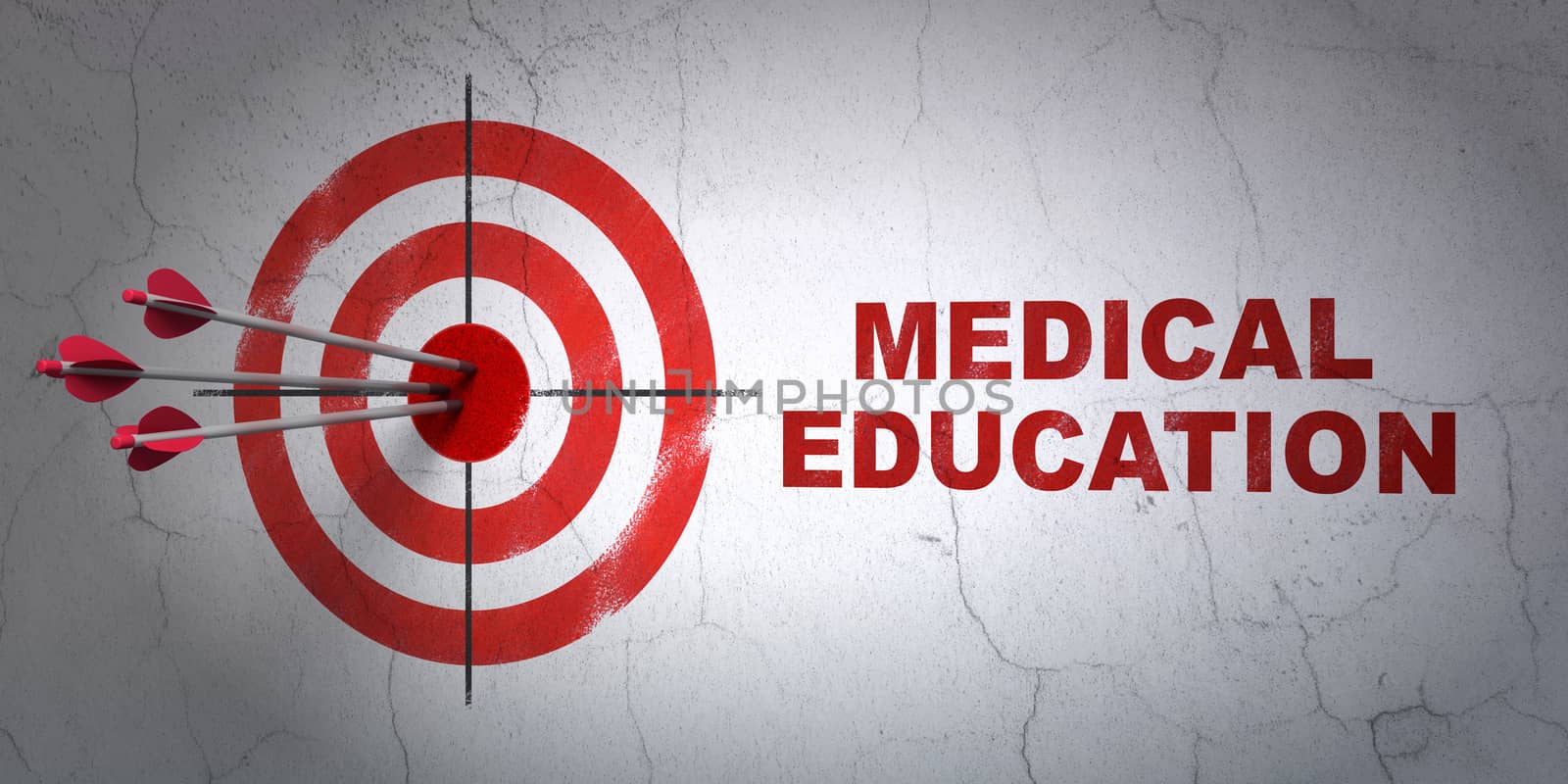 Studying concept: target and Medical Education on wall background by maxkabakov