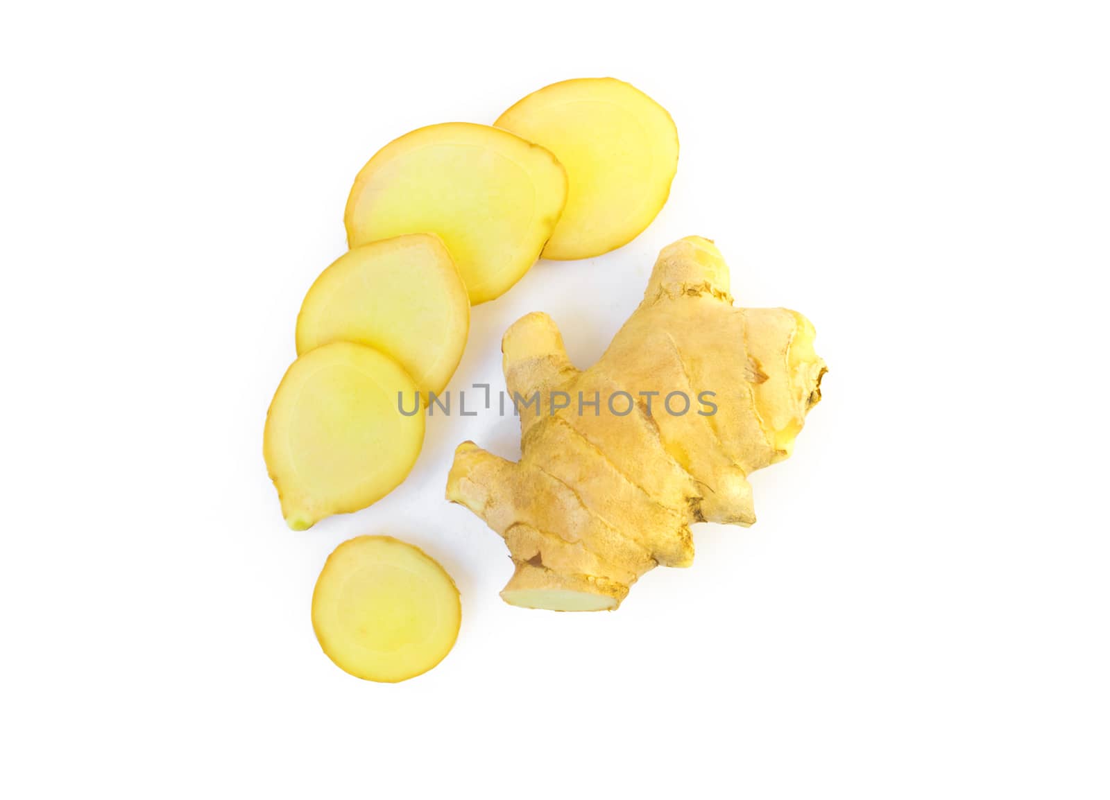 Fresh ginger slice on white background,raw material for cooking by pt.pongsak@gmail.com