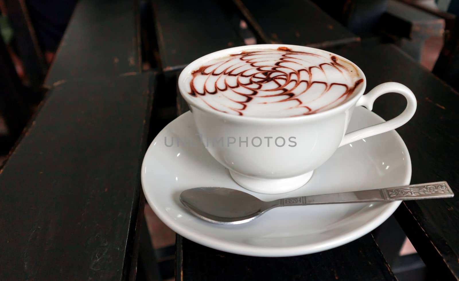 Hot coffee on wood table, food and drink concept