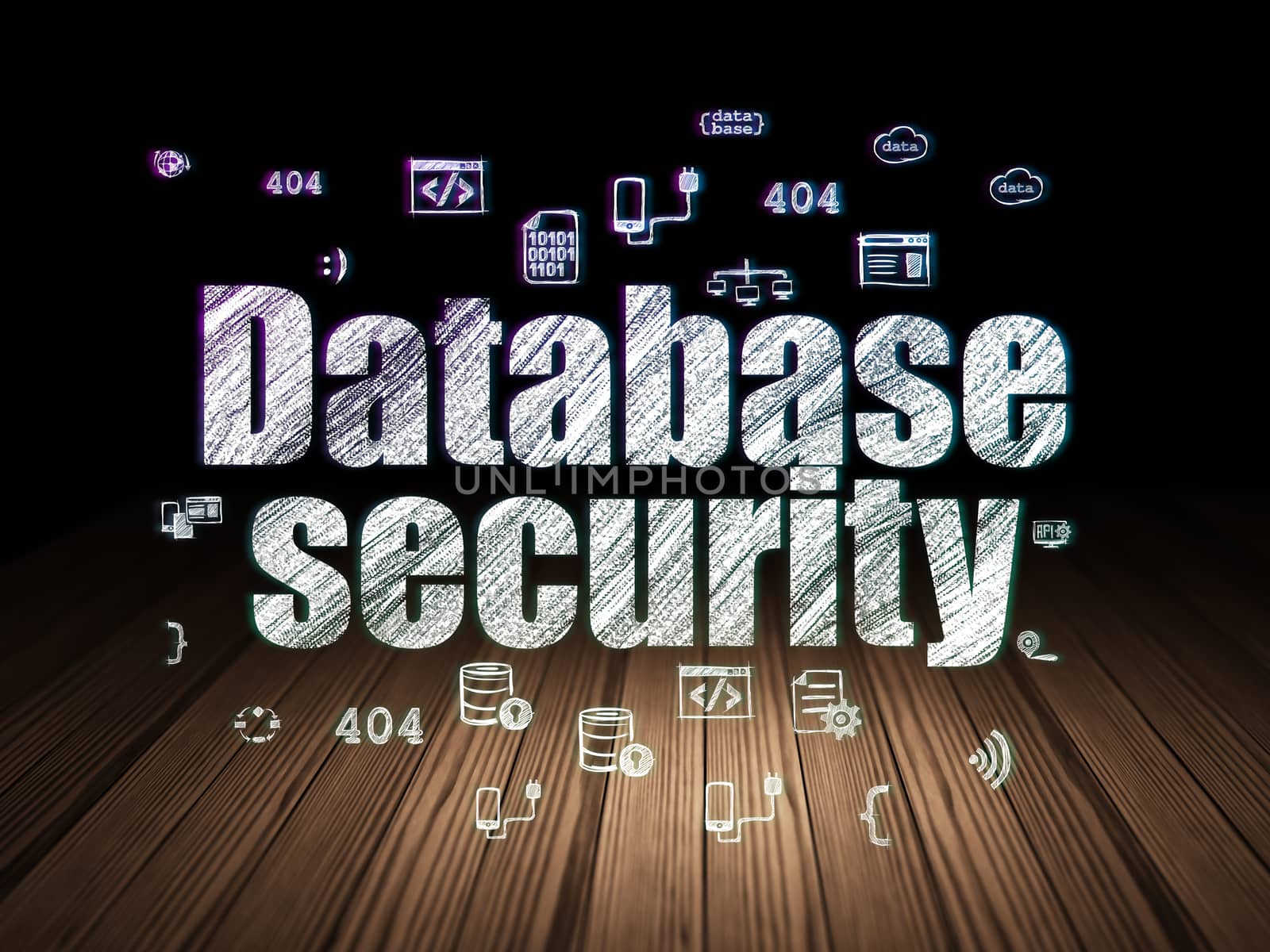 Software concept: Database Security in grunge dark room by maxkabakov