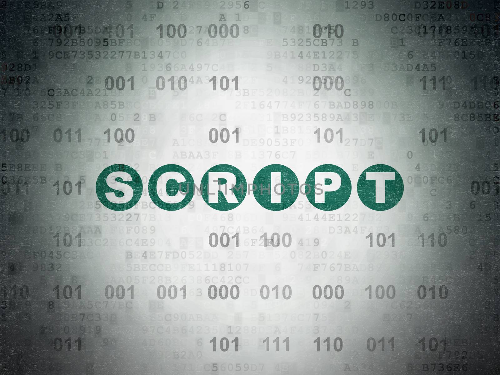 Software concept: Painted green text Script on Digital Data Paper background with Binary Code