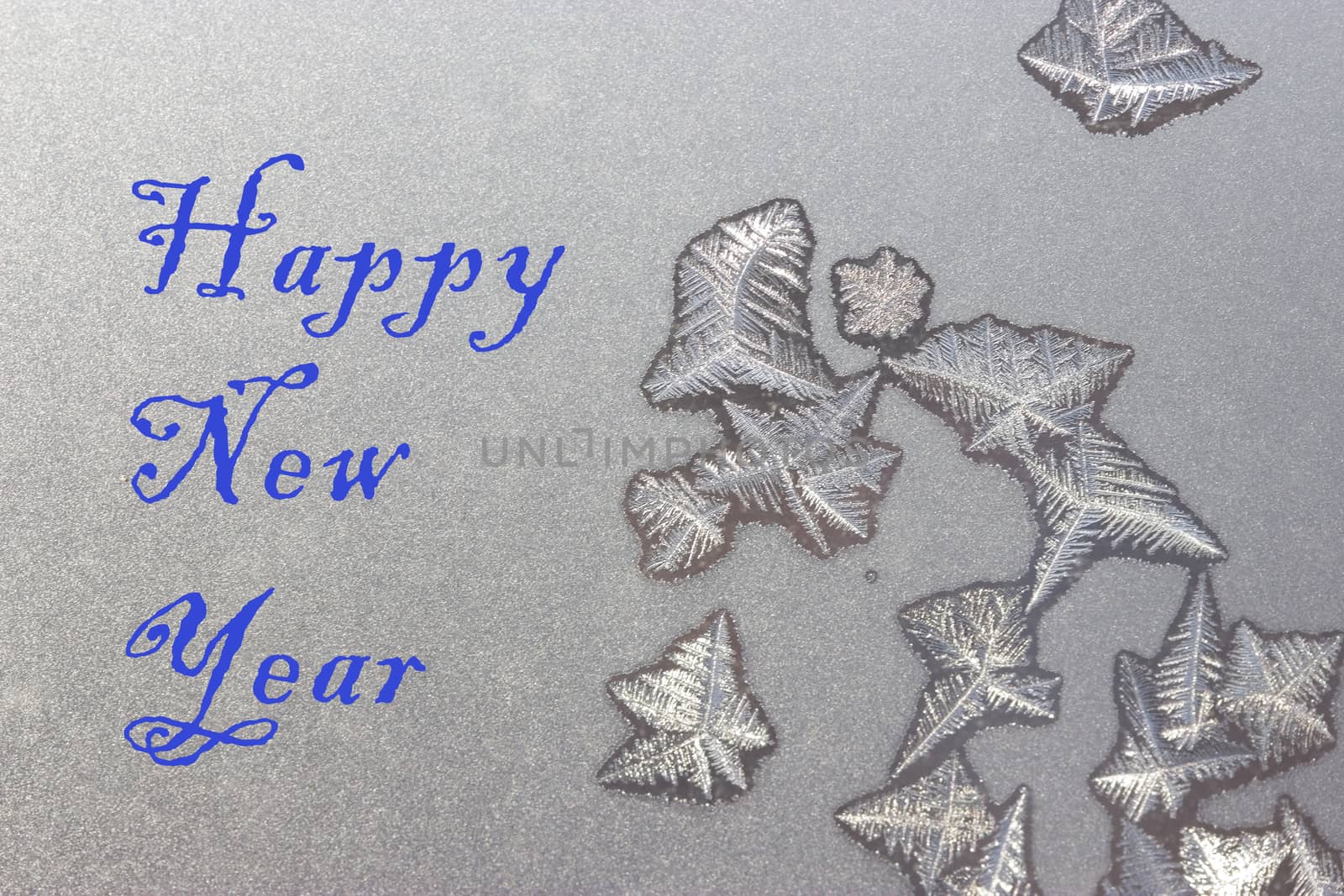 happy new year concept. words written on frozen window