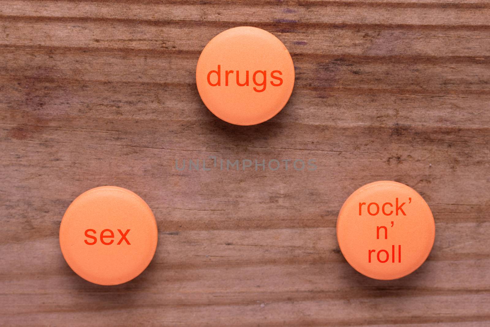 taking drugs lifestyle concept. pills with words drugs sex rock'n'roll