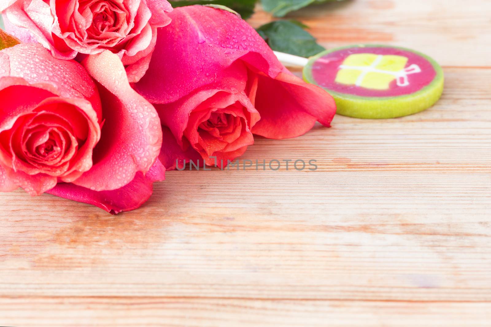 pink roses and sweets on table by liwei12